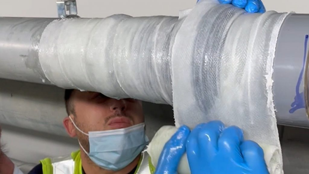 Live leak repair of a step joint on a 100mm UPVC pipe at Bahrain International Airport